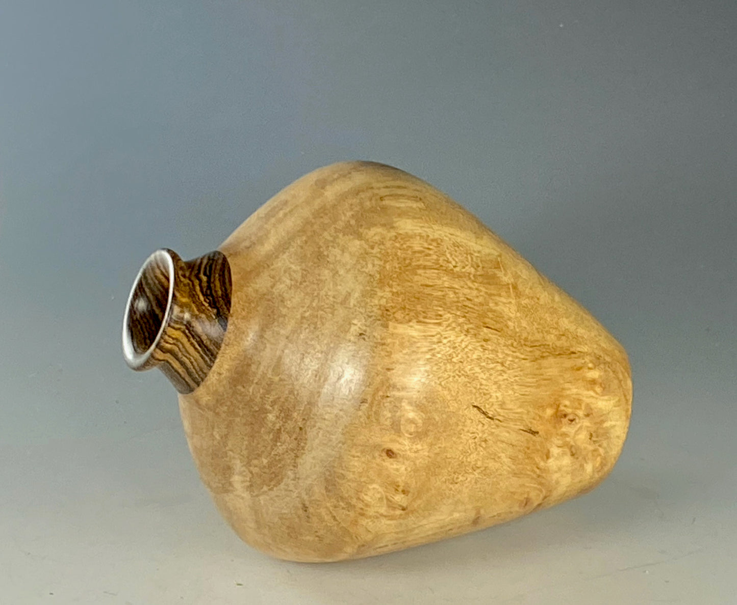 TWIG VASE TUNRED FROM MAPPA, WITH COLLAR OF MEXICAN ROSEWOOD (BOCOTE)