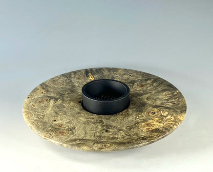 ICKIBANA TURNED FROM BUCKEYE BURL, WITH WATER-HOLDING PIN BARREL AND ZIRICOTE FOOT