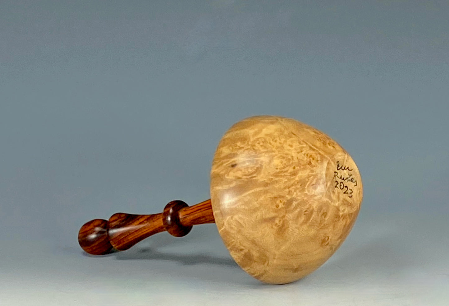 HOLLOW FORM TURNED FROM MAPLE BURL, WITH COCOBOLO ROSEWOOD FINIAL