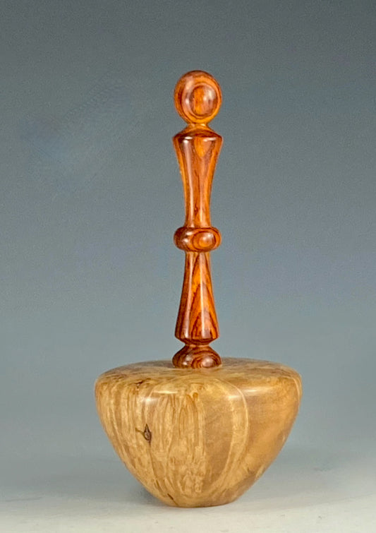 HOLLOW FORM TURNED FROM MAPLE BURL, WITH COCOBOLO ROSEWOOD FINIAL