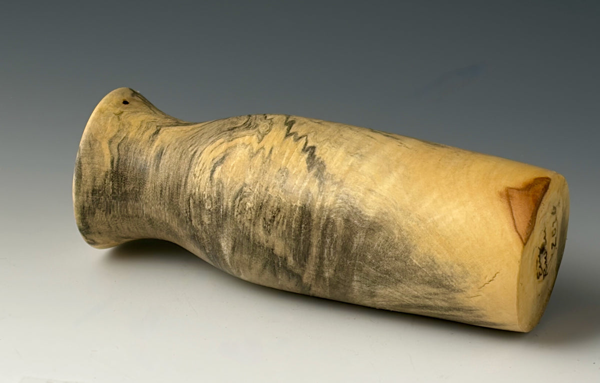 BUD VASE TURNED FROM BUCKEYE BURL, WITH GLASS TUBE INSERT