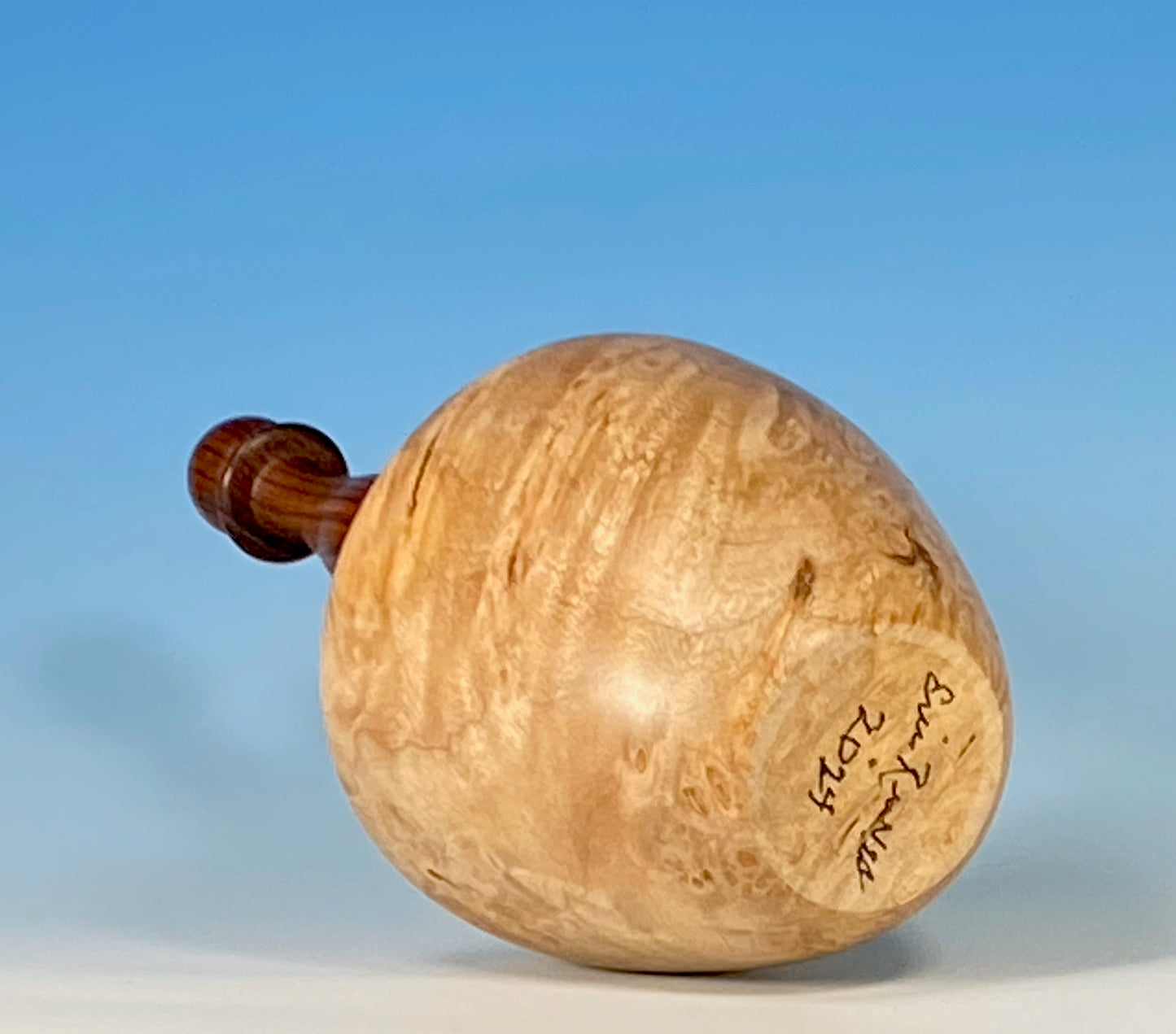 VESSEL TURNED FROM MAPLE BURL WITH COCOBOLO FINIAL