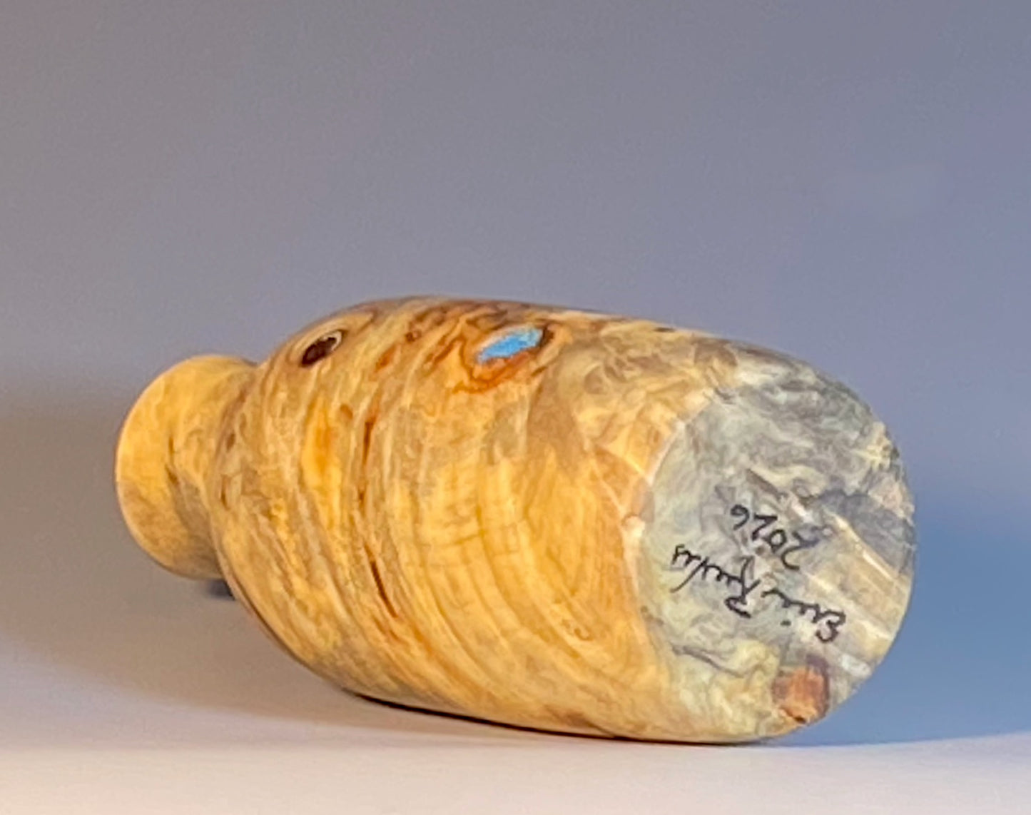 TWIG VASE TURNED FROM BUCKEYE BURL,TURQUOISE INLAY