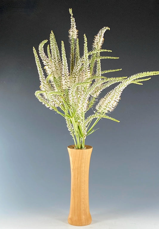 BUD VASE TURNED FROM CHERRY, WITH WATER-HOLDING GLASS TUBE INSERT