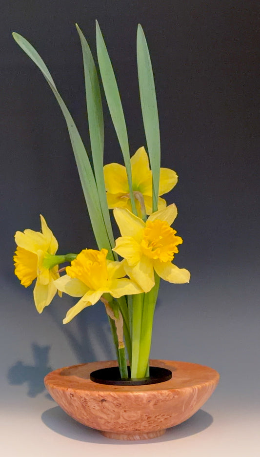 ICKEBANA TURNED FROM MAPLE BURL, WITH WATER-HOLDING PIN BARREL