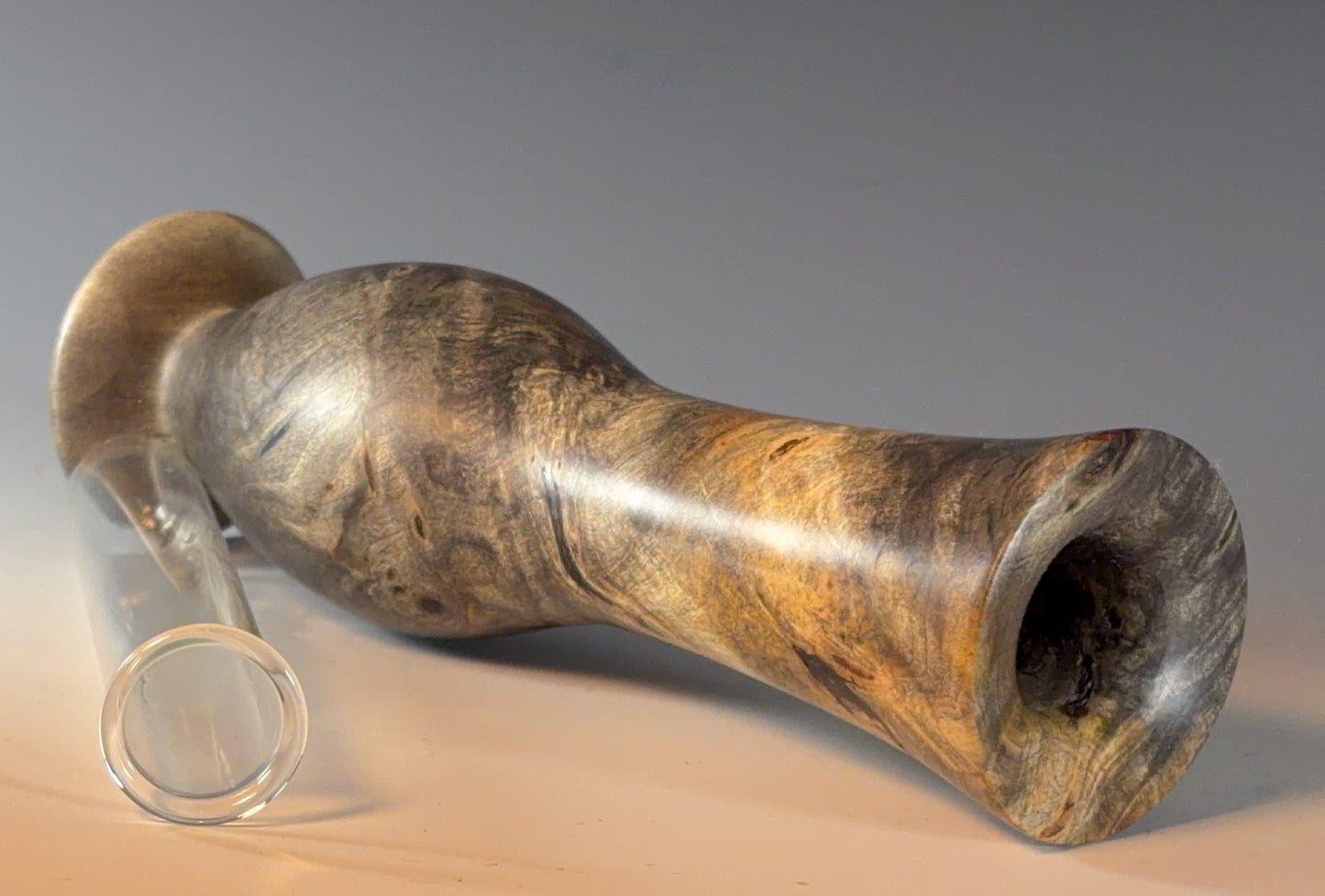 BUD VASE TURNED FROM BUCKEYE BURL, WITH LAPIS LAZULI INLAY