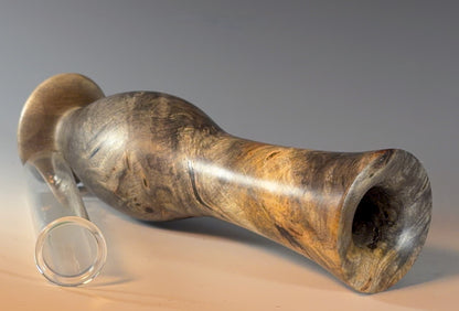 BUD VASE TURNED FROM BUCKEYE BURL, WITH LAPIS LAZULI INLAY