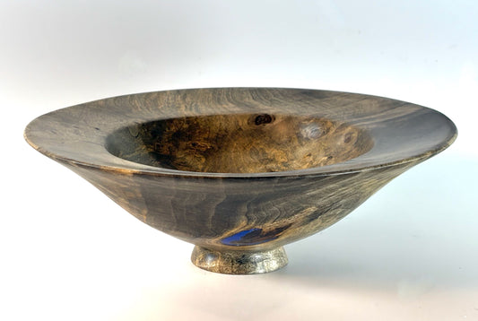 BOWL TURNED FROM BUCKEYE BURL, WITH LAPIS LAZULI INLAY
