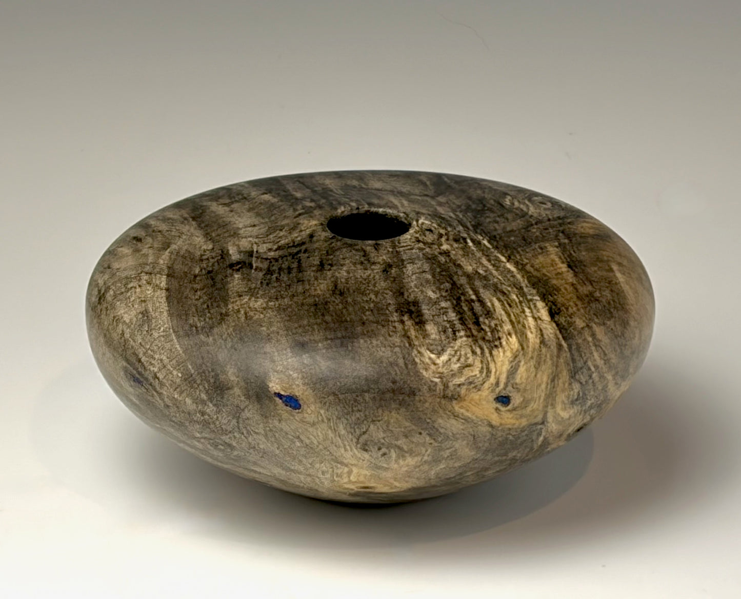 HOLLOW FORM TURNED FROM BUCKEYE BURL, WITH LAPIS LAZULI INLAY [2]