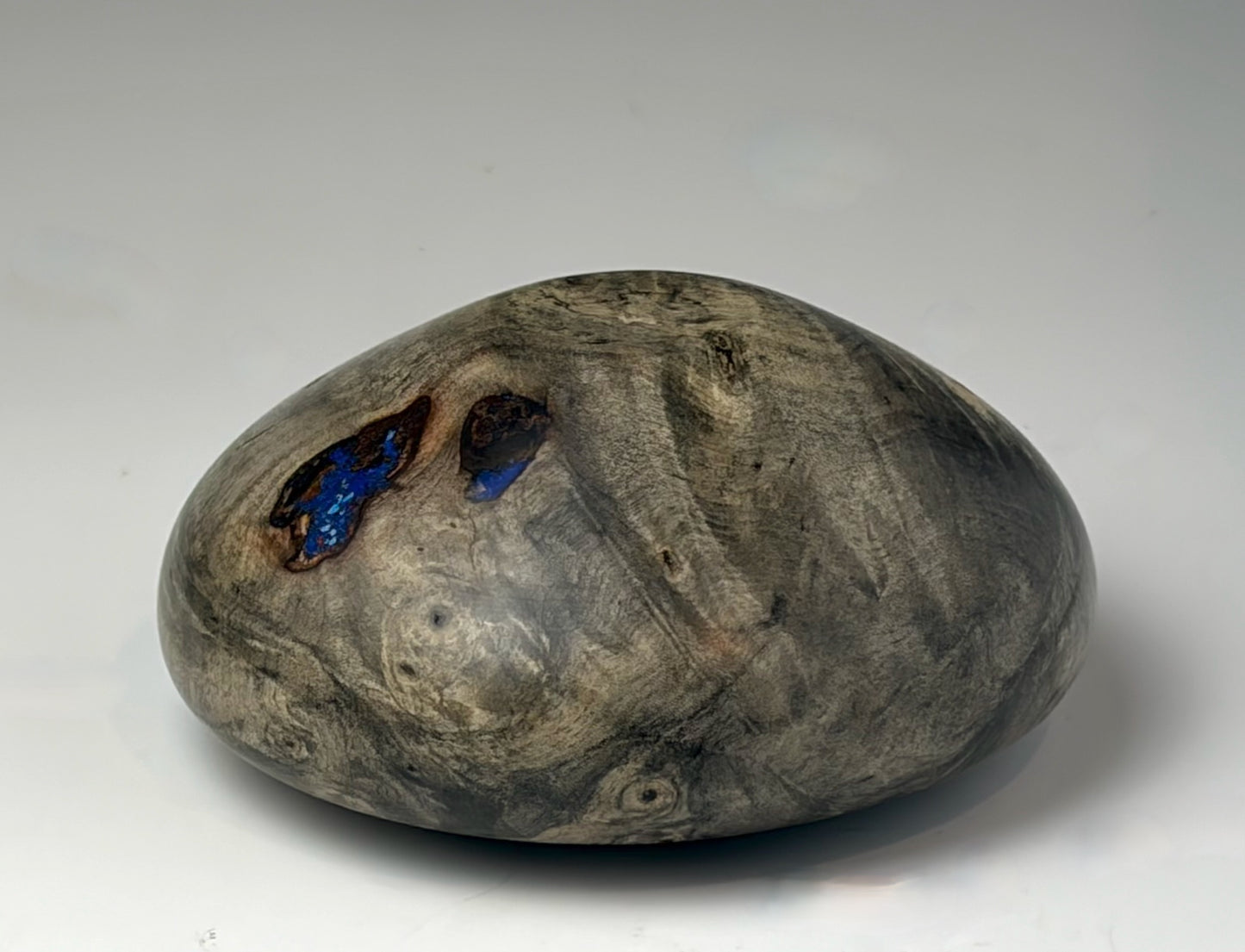HOLLOW FORM TURNED FROM BUCKEYE BURL, WITH LAPIS LAZULI INLAY [2]