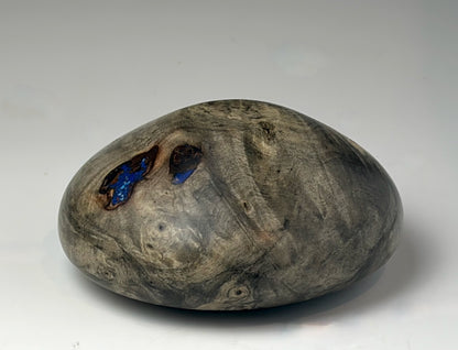 HOLLOW FORM TURNED FROM BUCKEYE BURL, WITH LAPIS LAZULI INLAY [2]