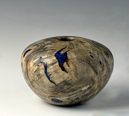 HOLLOW FORM TURNED FROM BUCKEYE BURL, INLAY OF LAPIS LAZULI [4]