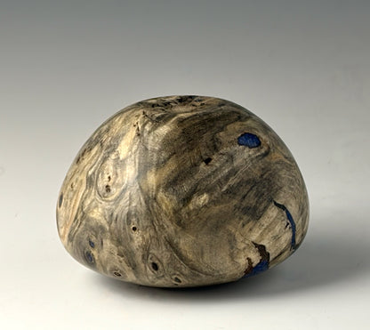 HOLLOW FORM TURNED FROM BUCKEYE BURL, INLAY OF LAPIS LAZULI [4]