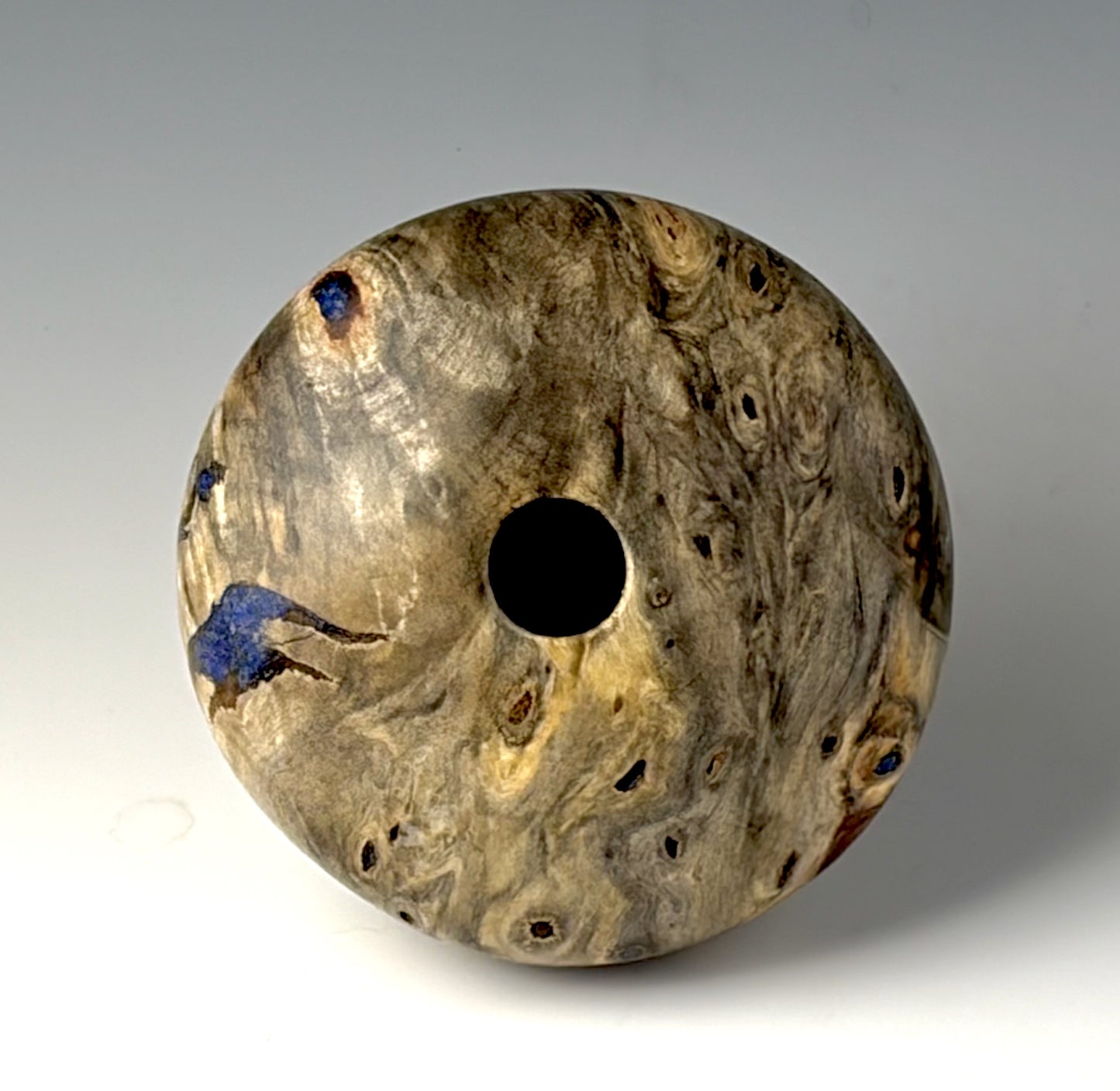 HOLLOW FORM TURNED FROM BUCKEYE BURL, INLAY OF LAPIS LAZULI [4]