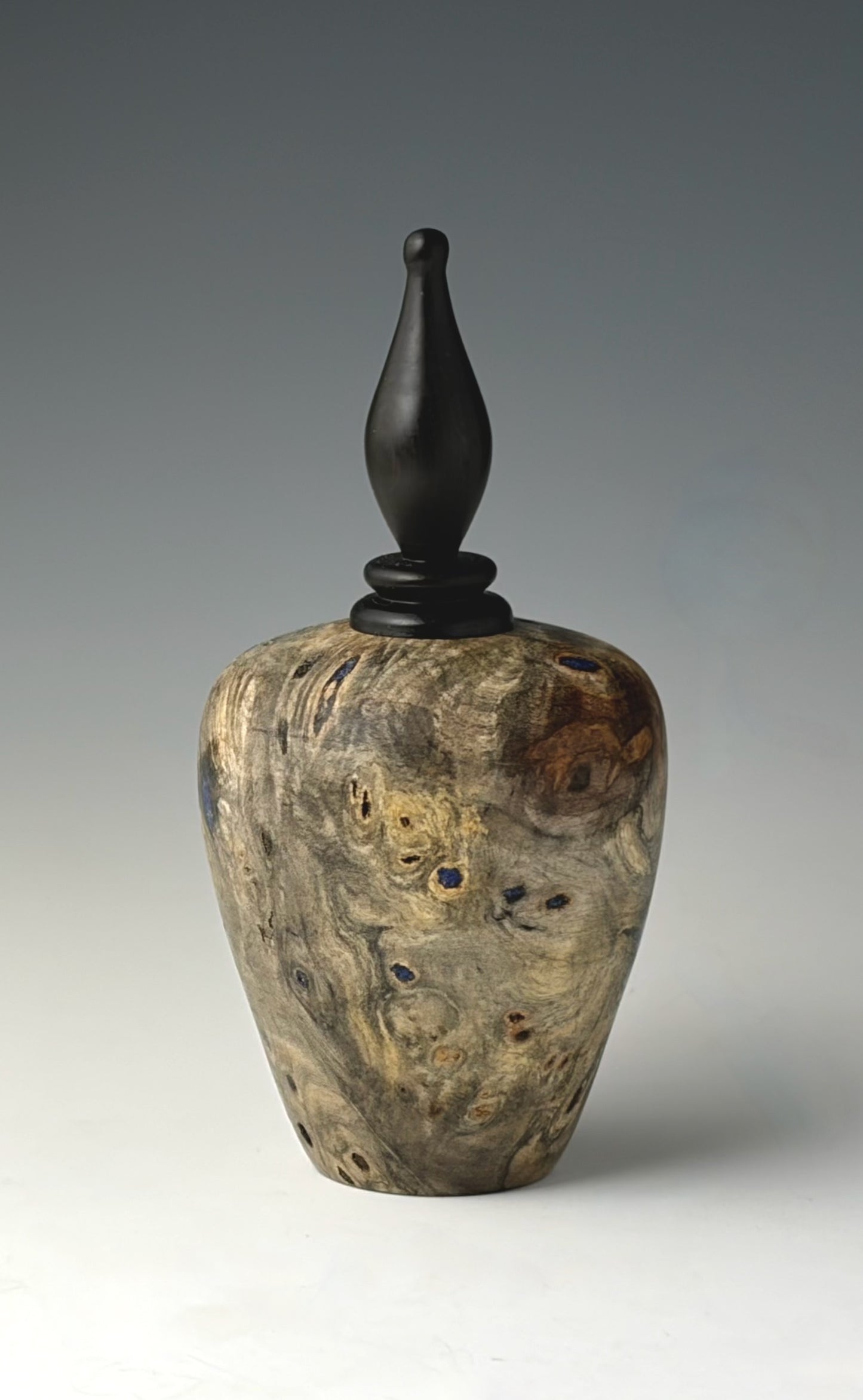 SMALL VESSEL OF BUCKEYE BURL AND AFRICAN BLACKWOOD