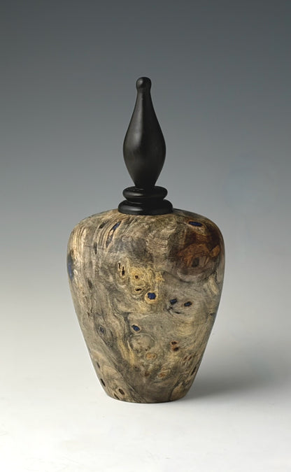 SMALL VESSEL OF BUCKEYE BURL AND AFRICAN BLACKWOOD