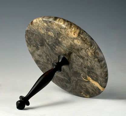 VESSEL TURNED FROM BUCKEYE BURL, WITH AFRICAN BLACKWOOD FINIAL
