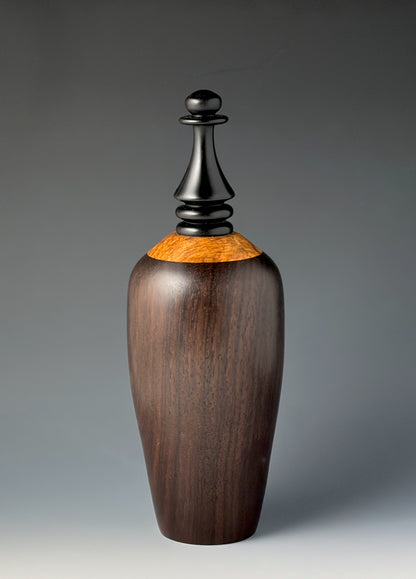 VESSEL TURNED FROM WENGE, MAIDOU BURL, AFRICAN BLACKWOOD