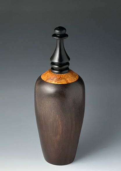 VESSEL TURNED FROM WENGE, MAIDOU BURL, AFRICAN BLACKWOOD