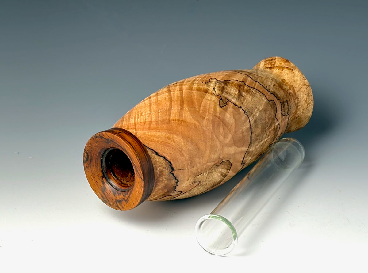 BUD VASE TURNED FROM SPALTED MAPLE, WITH COCOBOLO COLLAR