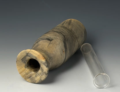 BUD VASE TURNED FROM BUCKEYE BURL, WITH GLASS TUBE INSERT