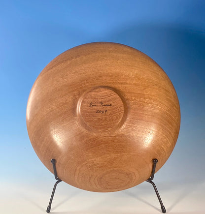 DISPLAY  BOWL TURNED FROM SAPELE, WITH INFLAY OF SHAVED BRASS