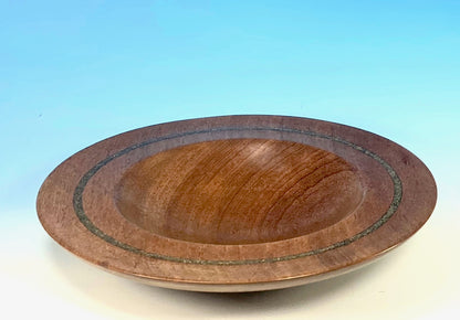 DISPLAY  BOWL TURNED FROM SAPELE, WITH INFLAY OF SHAVED BRASS