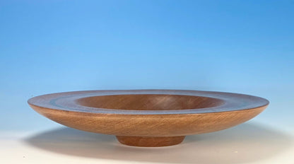 DISPLAY  BOWL TURNED FROM SAPELE, WITH INFLAY OF SHAVED BRASS