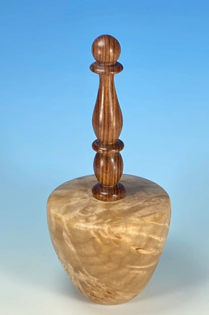 VESSEL TURNED FROM MAPLE BURL WITH COCOBOLO FINIAL