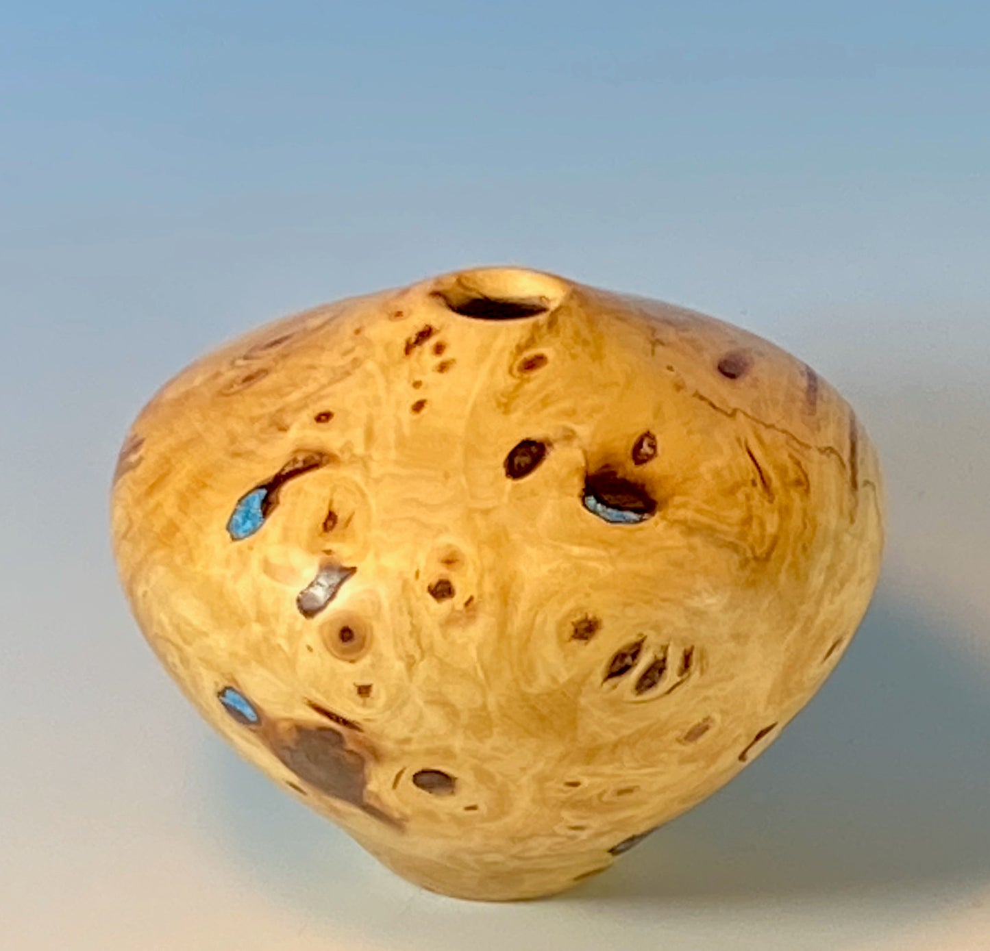 HOLLOW FORM TURNED FROM BUCKEYE BURL, 4" dia x 3.5" high