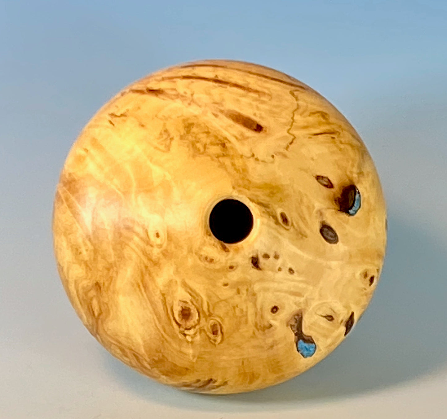 HOLLOW FORM TURNED FROM BUCKEYE BURL, 4" dia x 3.5" high