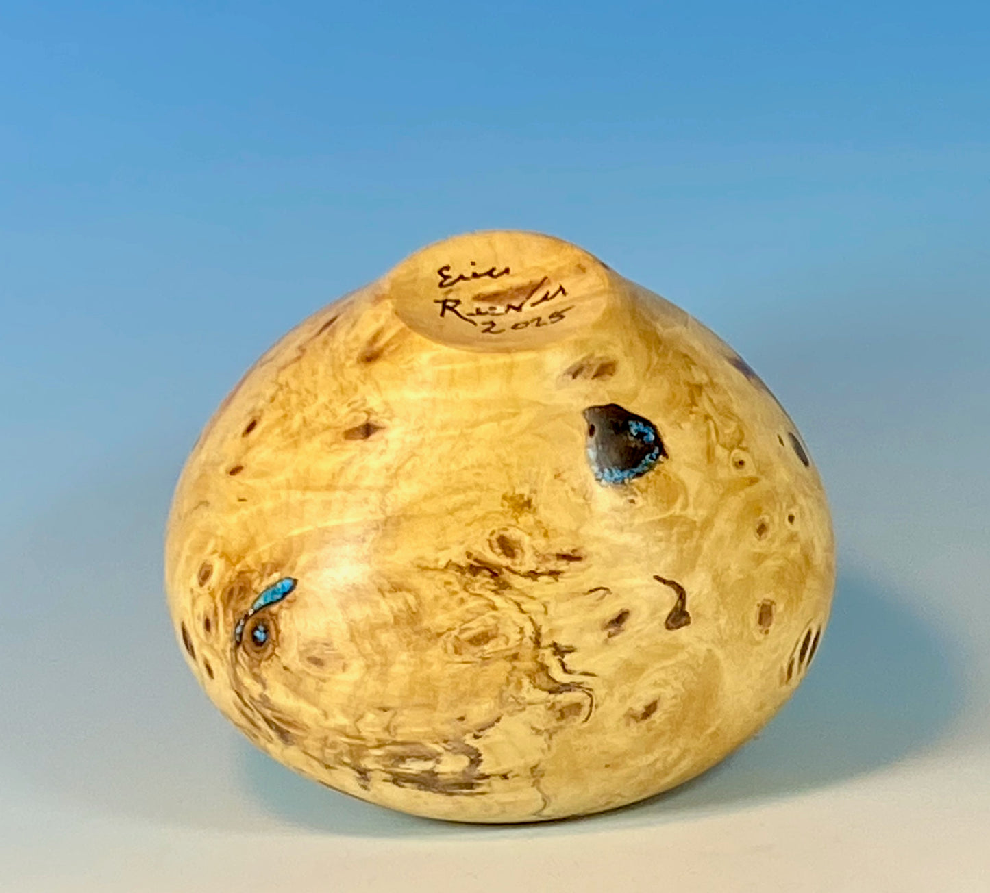 HOLLOW FORM TURNED FROM BUCKEYE BURL, 4" dia x 3.5" high