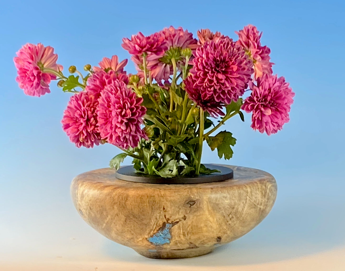 ICKEBANA TURNED FROM BUCKEYE BURL, WITH WATER-HOLDING PIN BARREL