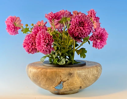 ICKEBANA TURNED FROM BUCKEYE BURL, WITH WATER-HOLDING PIN BARREL