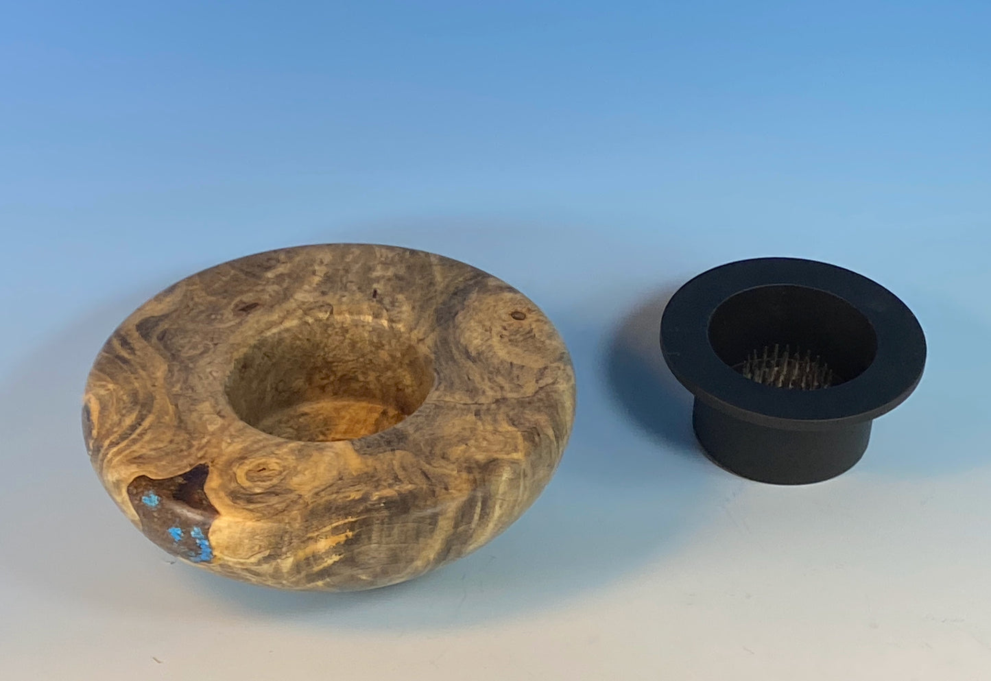 ICKEBANA TURNED FROM BUCKEYE BURL, WITH WATER-HOLDING PIN BARREL