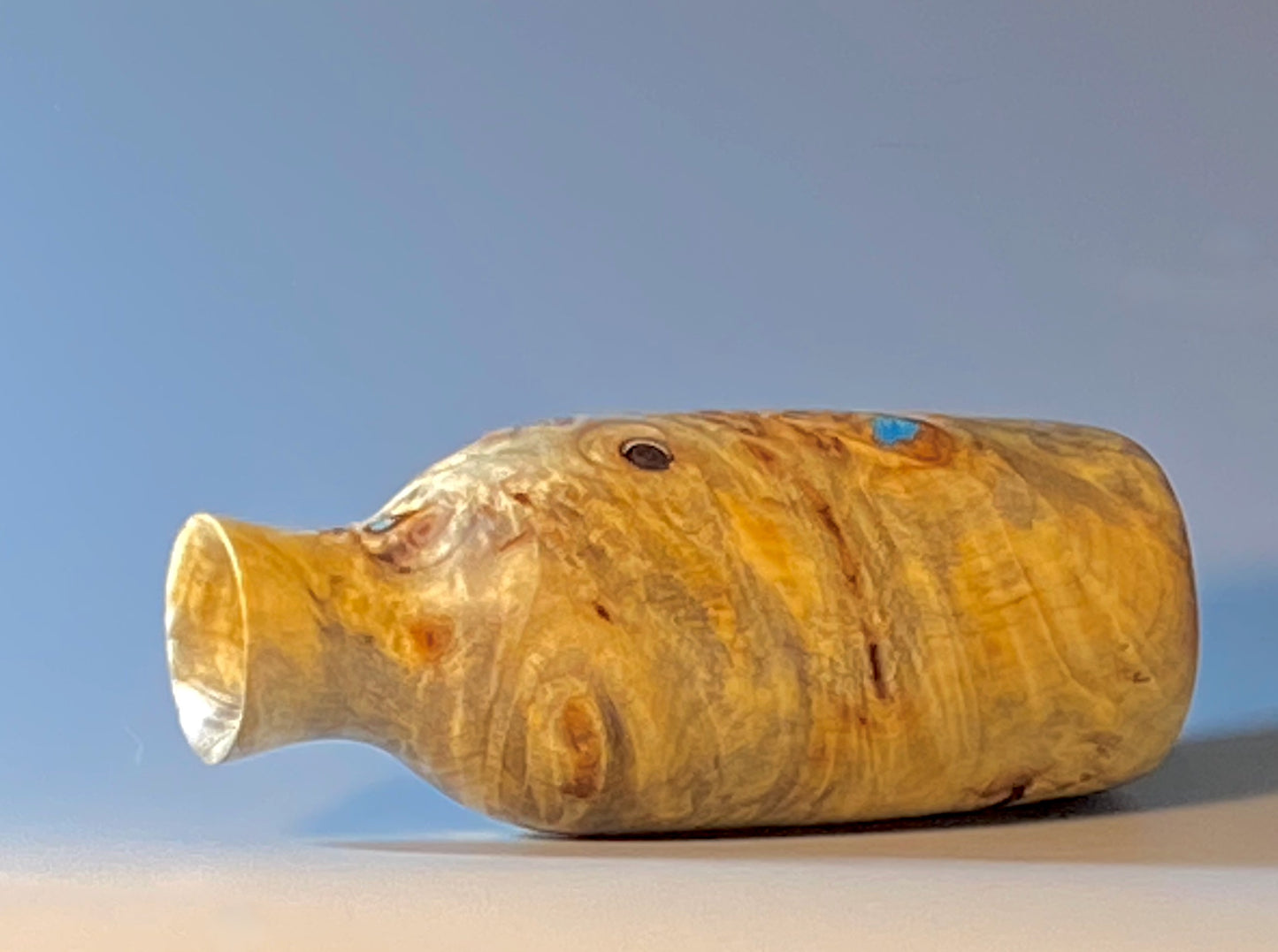 TWIG VASE TURNED FROM BUCKEYE BURL,TURQUOISE INLAY