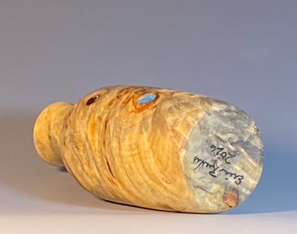 TWIG VASE TURNED FROM BUCKEYE BURL,TURQUOISE INLAY